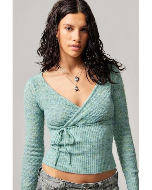 Kimchi Blue Green Pointelle Wrap Top