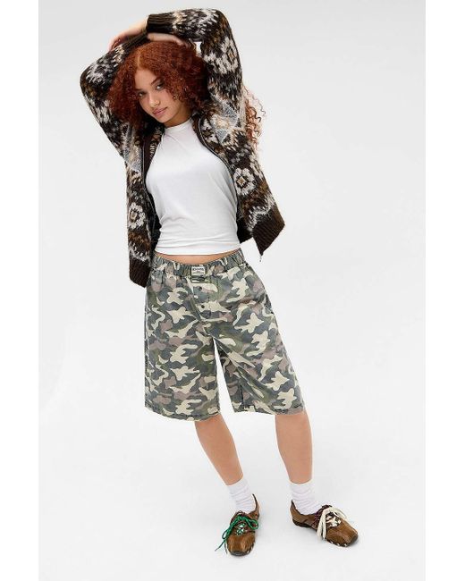 BDG Green Alex Camo Longline Boxer Shorts