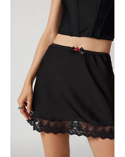 Out From Under Black Juliette Lace-Trim High-Rise Mini Skirt