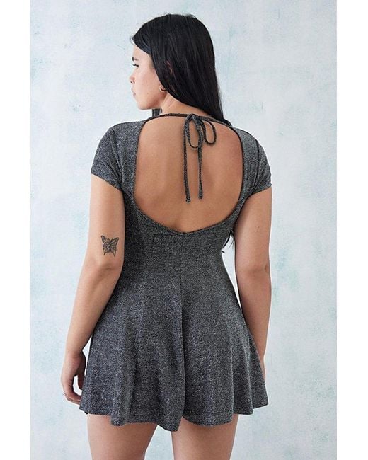 Urban Outfitters Gray Uo Jessie Shimmer Short Sleeve Romper