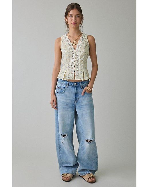 Kimchi Blue Gray Aurelia Lace Trim Sleeveless Blouse
