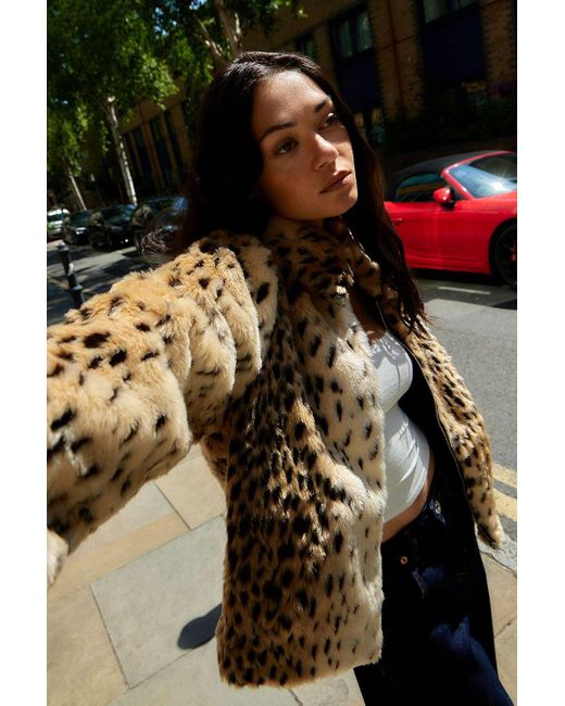 Silence + Noise Black Silence + Noise Leopard Print Faux Fur Coat Jacket