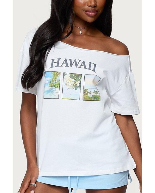 Edikted White Hawaiian Babe Off Shoulder T Shirt Top