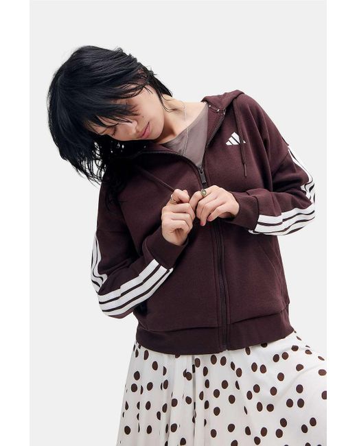 Adidas Brown Chocolate 3-stripes Zip-through Hoodie