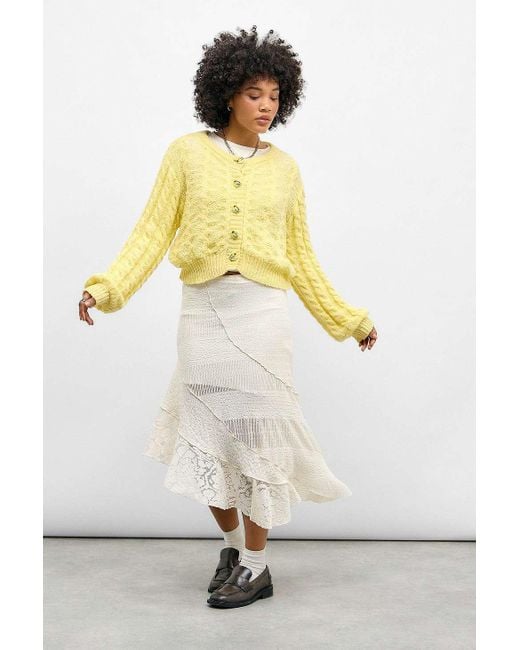 Urban Outfitters White Uo Textured Asymmetric Midi Skirt