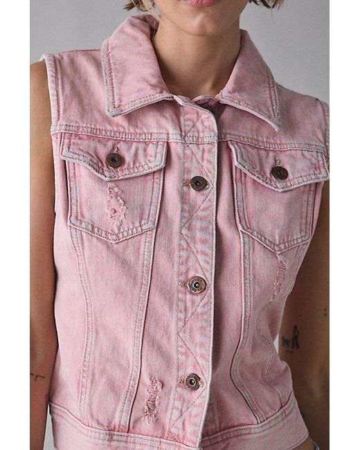 Vintage & ReMADE by UO Blue Remade By Uo Overdye Denim Vest Top Jacket