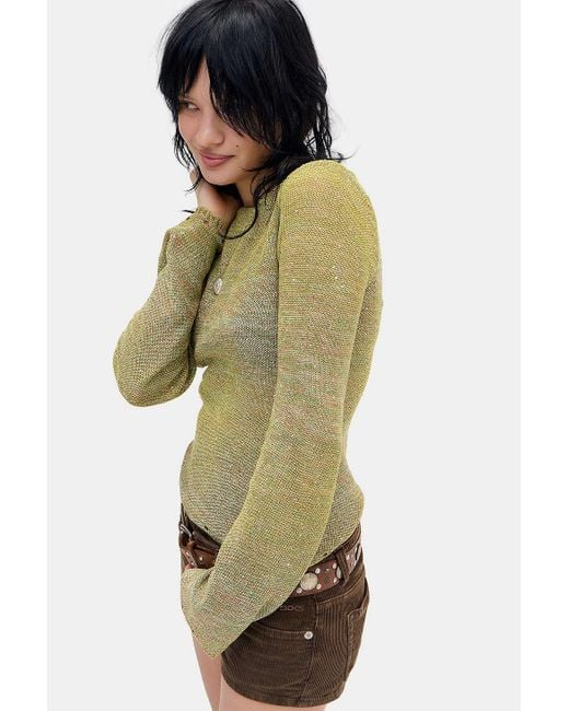 Urban Outfitters Green Uo Sequin Slash Neck Top