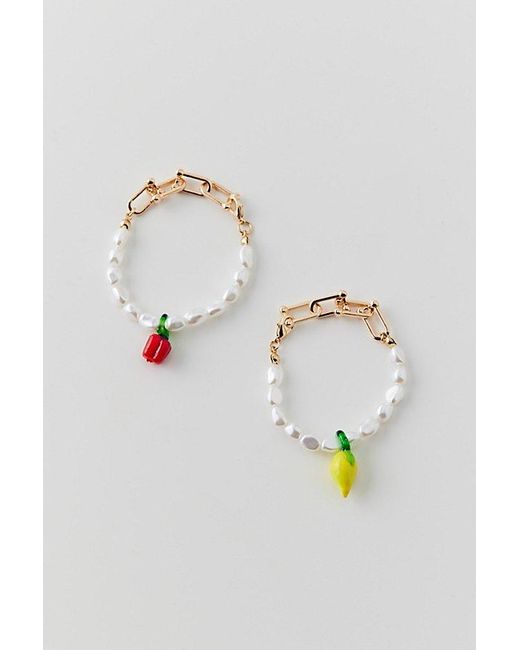 Urban Outfitters Blue Glass Fruit And Pearl Charm Bracelet Set