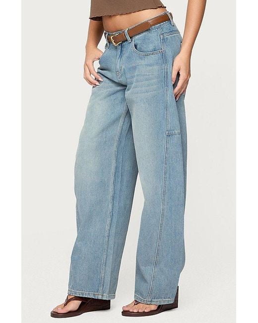 Edikted Blue Korie Barrel Leg Low Rise Jeans