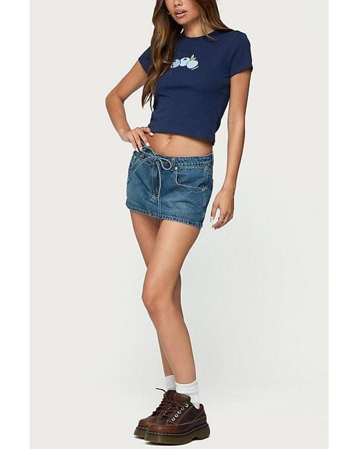 Edikted Blue Ziggie Tie Front Denim Mini Skort