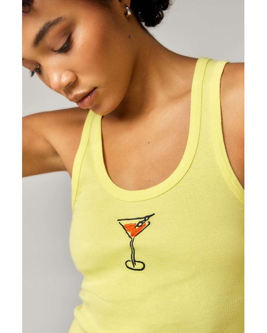 Urban Outfitters Yellow Uo Martini Embroidered Tank
