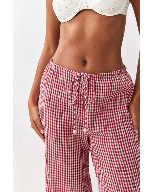 Urban Outfitters Pink Uo Ellie Gingham Beach Trousers