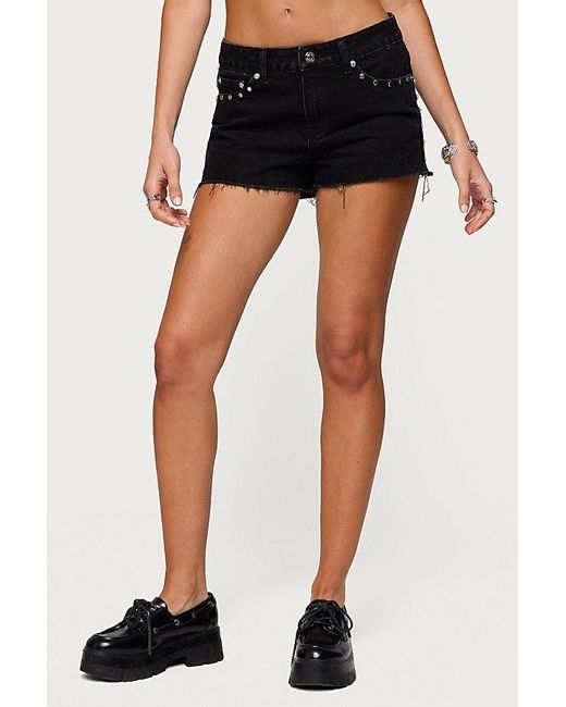 Edikted White Ashten Studded Denim Shorts