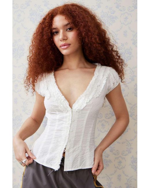 Kimchi Blue White Ria Ruffle Blouse