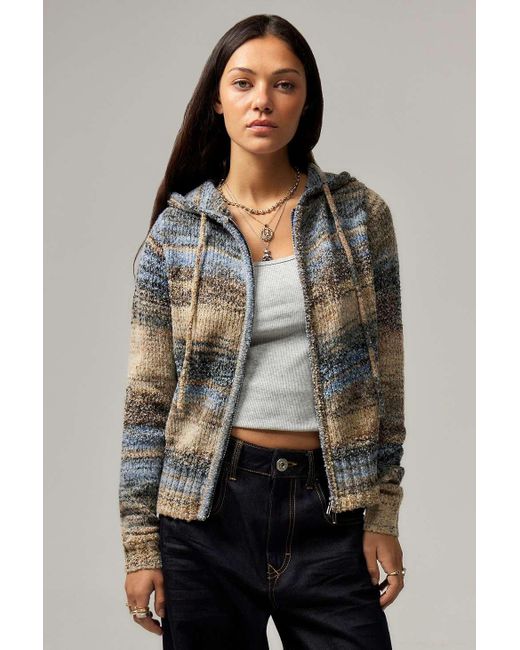 Daisy Street Gray Space Dye Knit Zip-up Cardigan S At Urban Outfitters