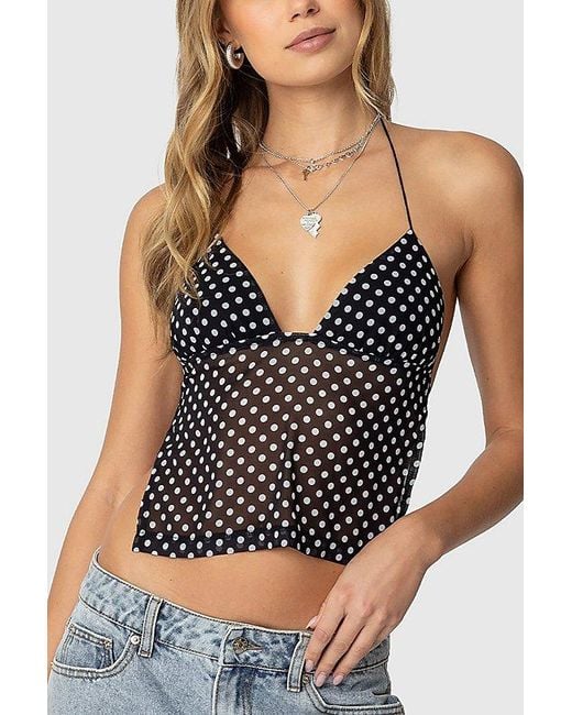 Edikted Black Polka Dot Backless Chiffon Top