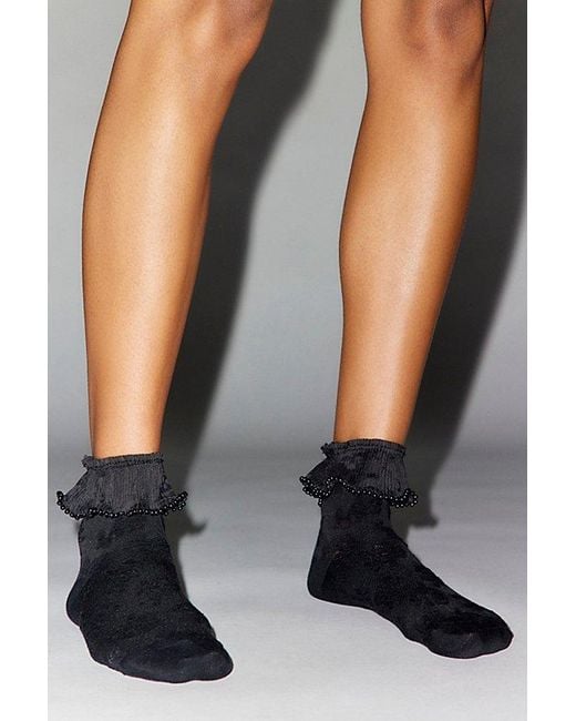 Urban Outfitters Black Pearl Ruffle Lace Crew Sock