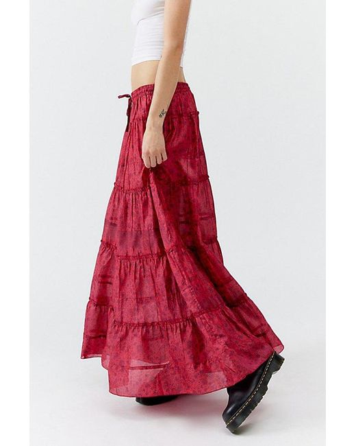 Urban Renewal Red Remade Sari Maxi Skirt