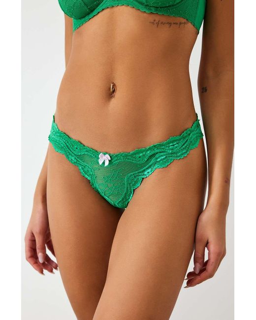 Out From Under Green Liv Contrast Lace Thong
