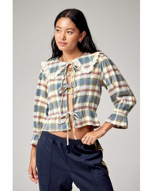 Urban Outfitters Blue Urban Renewal Made From Remnants Flannel Collared Blouse