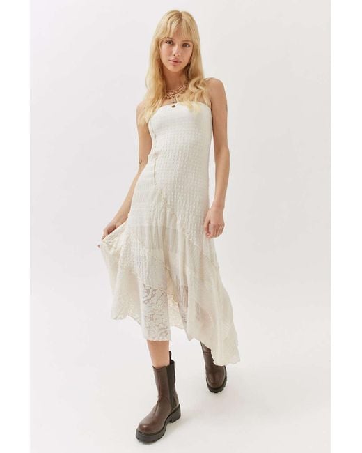 Urban Outfitters Natural Uo Ellie Spliced Strapless Dress