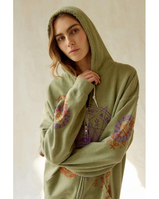 Urban Outfitters Eyes Open Oversized Zip-up Hoodie Sweatshirt In Green,at
