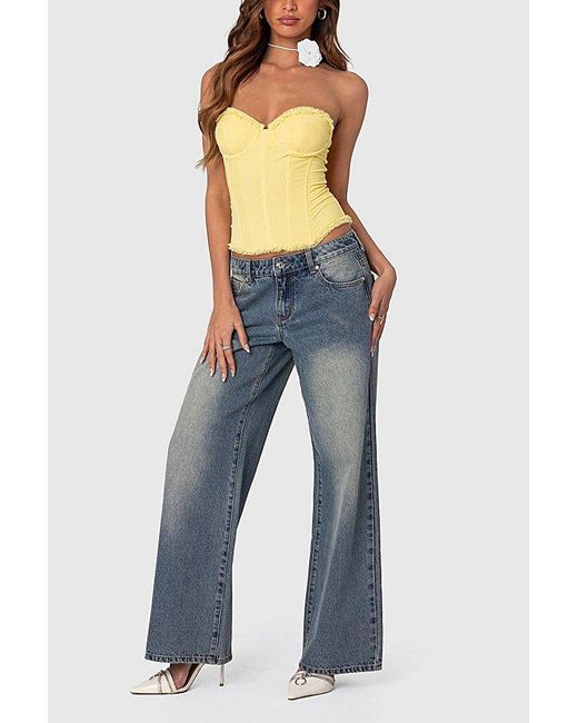 Edikted Blue Magda Low Rise Acid Wash Jeans