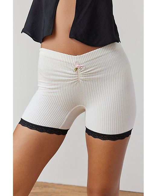 Out From Under White Seamless Lace Trim Bike Short