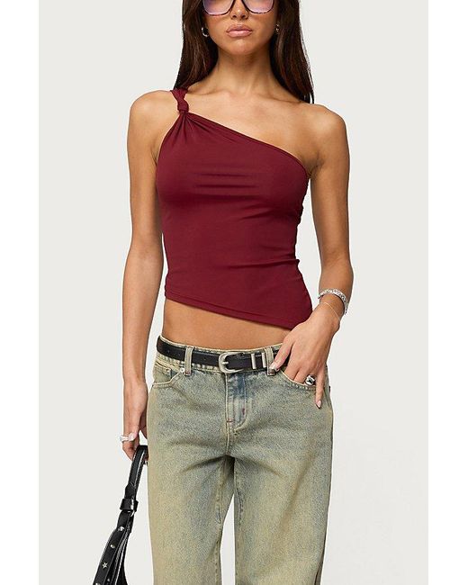 Edikted Red Knotted One Shoulder Asymmetric Top