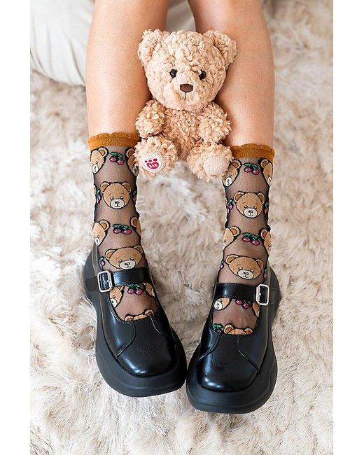 Sock Candy Red Teddy Bear Ruffle Sheer Sock