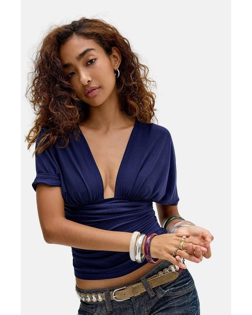 Motel Blue Navy Vernia Batwing Top