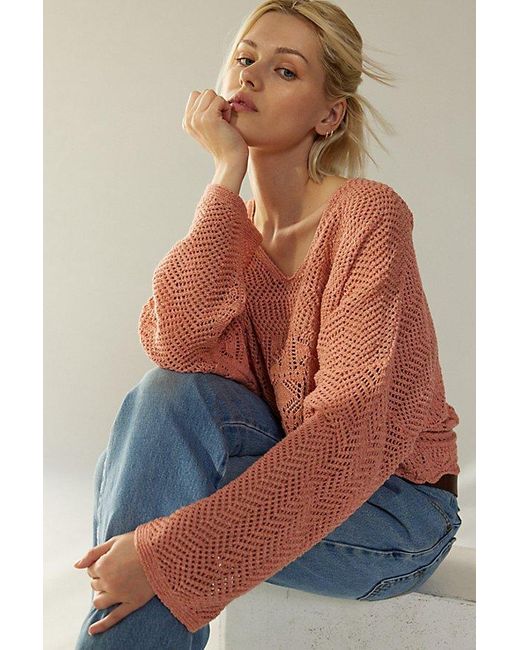 Urban Outfitters Pink Uo Pointelle Pullover Sweater