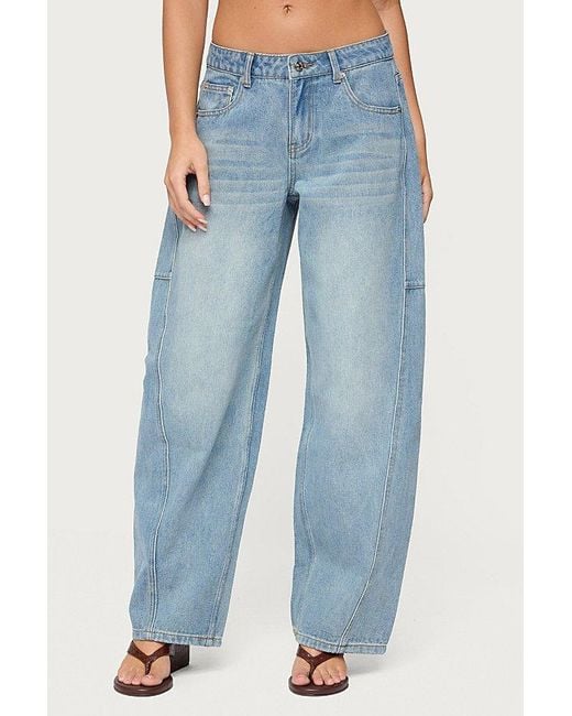 Edikted Blue Korie Barrel Leg Low Rise Jeans