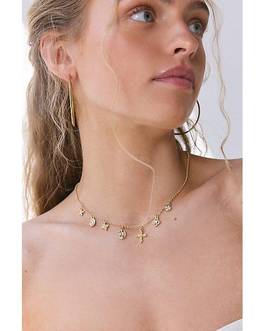 Urban Outfitters Natural Maria Rhinestone Cross Charm Necklace
