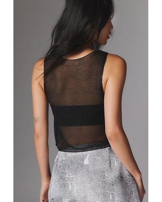 Silence + Noise Black Ava Sheer Chainmail Sweater Tank Top