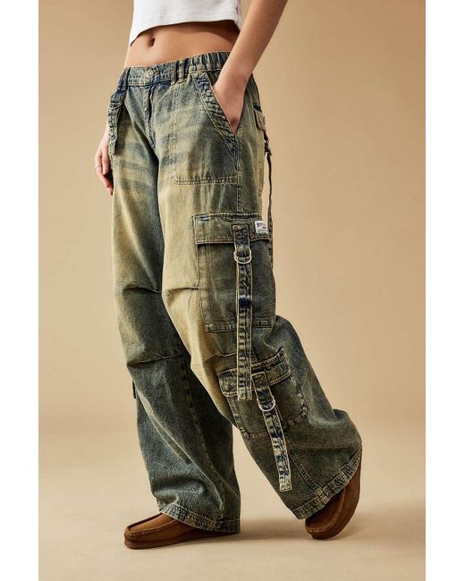 BDG Green Sand Tinted Denim Strappy Cargo Pants
