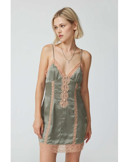 Urban Outfitters Gray Uo Kamiluh Satin & Lace Mini Dress In Grey,at