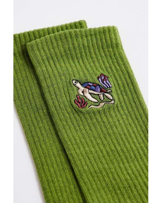 Urban Outfitters Uo Green Turtle Embroidered Socks for men