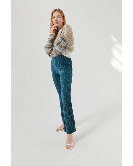 Urban Outfitters Blue Uo Rosie Velvet Plisse Flare Pant