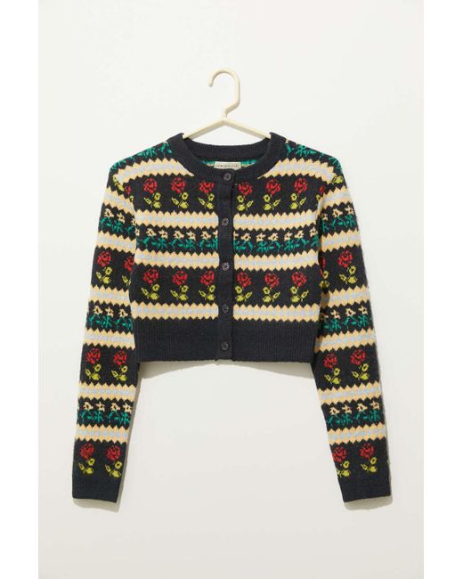 Urban Outfitters Green Uo Max Cable Knit Cropped Cardigan