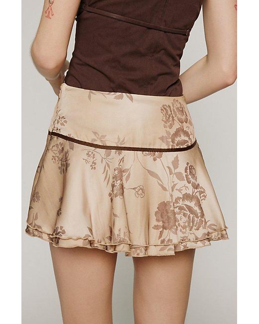Kimchi Blue Brown Kimchi Carlene Satin Drop-Waist Mini Skirt