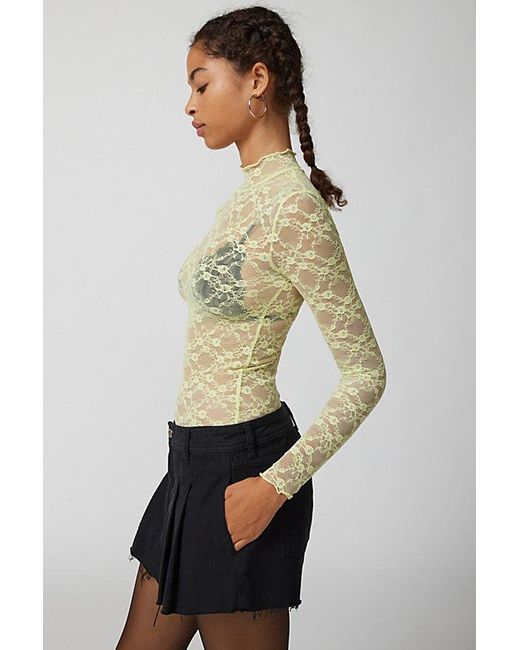 Out From Under Natural Luna Sheer Lace Mock Neck Top