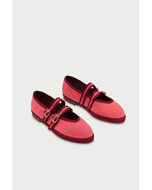 Flabelus Red Double Strap Linen Mary Jane Flat
