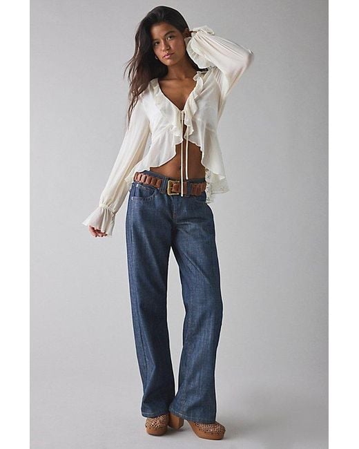 Kimchi Blue Gray Dream Catcher Ruffle Bell Sleeve Flyaway Blouse