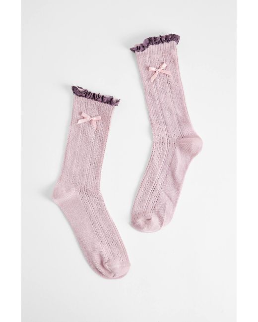 Out From Under Pink Pointelle Bow Socks