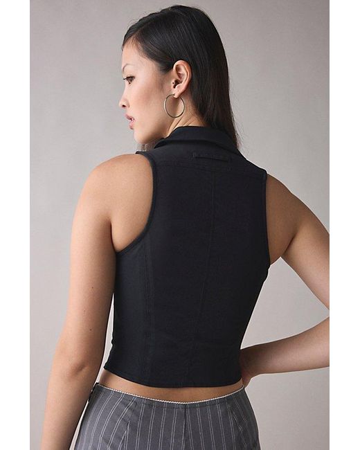 Urban Outfitters Black Uo Ledia Fitted Seamed Zip-Front Vest Top Jacket