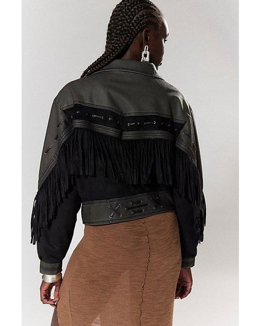 Silence + Noise Black Hannah Fringe Faux Leather Jacket