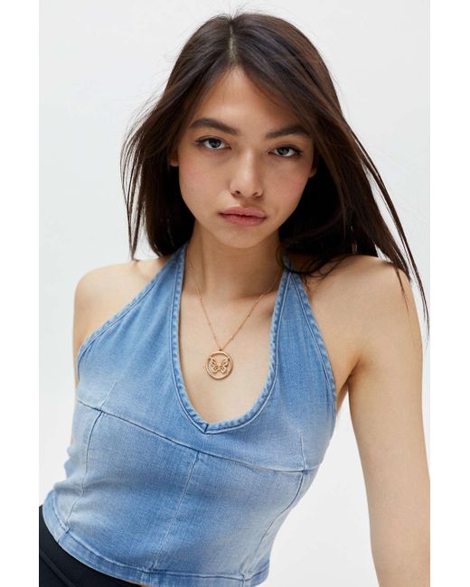 Urban Outfitters Rhinestone Butterfly Pendant Necklace in Gold