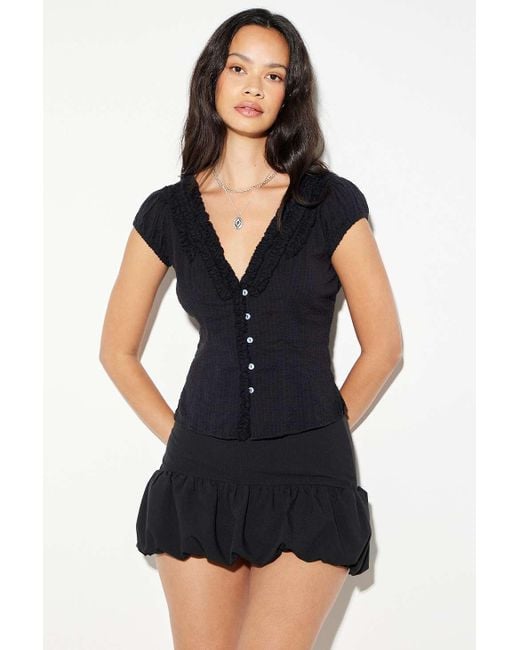 Kimchi Blue Black Ria Ruffle Blouse