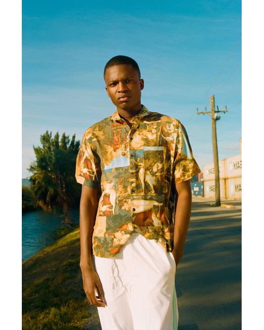 Urban Outfitters Black Uo Art Motif Short Sleeve Button-down Shirt for men